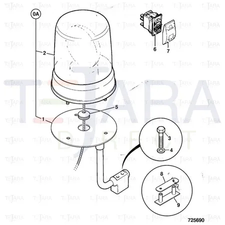JCB Part No.# 269/30442, FOLDING BEACON 24 VOLT - JCB Spare Parts