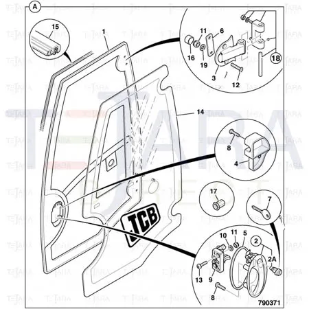 JCB Part No.# 332/A3729, DOOR HANDLE - CORPORATE - JCB Spare Parts