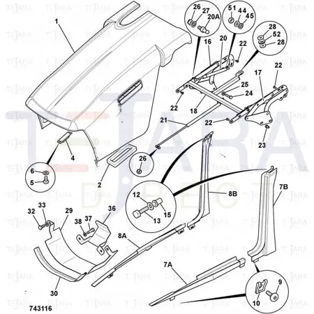 JCB Part No.# 332/P5260, RAIL BONNET UPPER RH - JCB Spare Parts