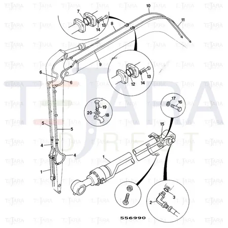 JCB Part No.# KRV1699, Pipe bucket ram boom base right hand - JCB Spare Parts
