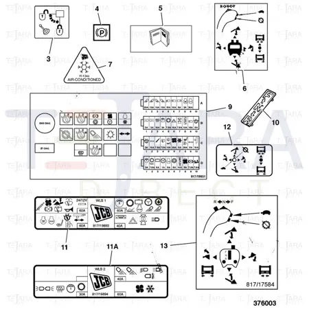 JCB Part No.# 332/T6730, FUSE RELAY LABEL 426/456 - JCB Spare Parts