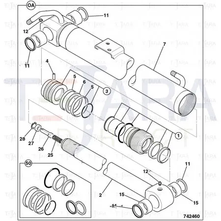 JCB Part No.# 594/14052, Cap End Assembly - JCB Spare Parts
