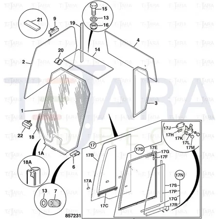 JCB Part No.# 335/13227, WA - FRONT SCREEN FRAME - JCB Spare Parts