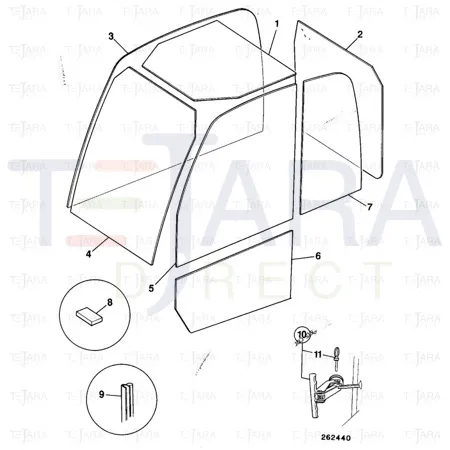 JCB Part No.# 827/20421, GLASS HINGED REAR - JCB Spare Parts