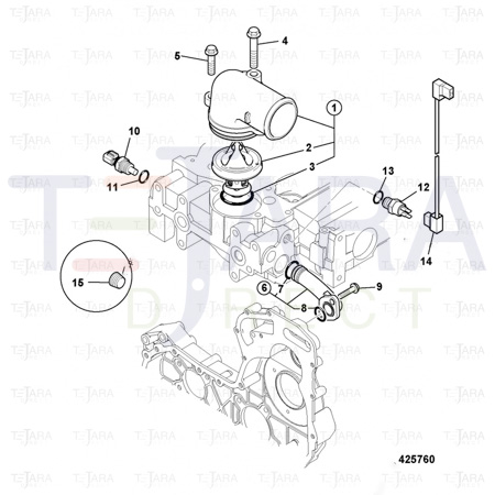 JCB Part No.# 02/203185, CONNECTOR, WATER OUTLET ASSY LH - JCB Spare Parts