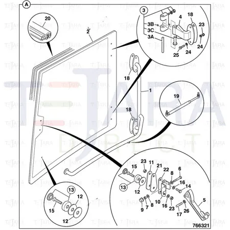 JCB Part No.# 827/80319, (P) GLASS FRONT RHS WINDOW~WLS 466 - JCB Spare Parts