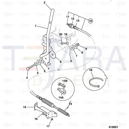 JCB Part No.# 910/60044, Cable assembly throttle control - JCB Spare Parts