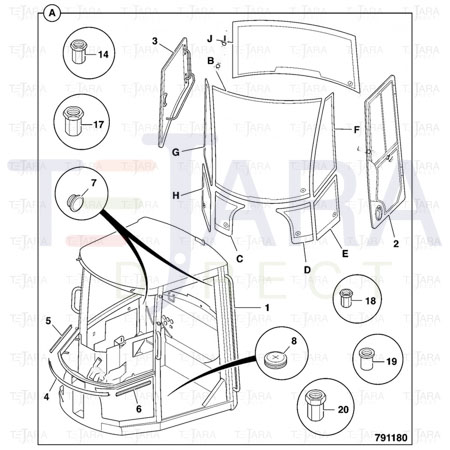 JCB Part No.# 827/80322, SIDE WINDOW RHS TINTED~WLS 466 - JCB Spare Parts