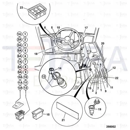 JCB Part No.# 701/58703, (W) (P) SWITCH DECAL ROADLAMPS - JCB Spare Parts