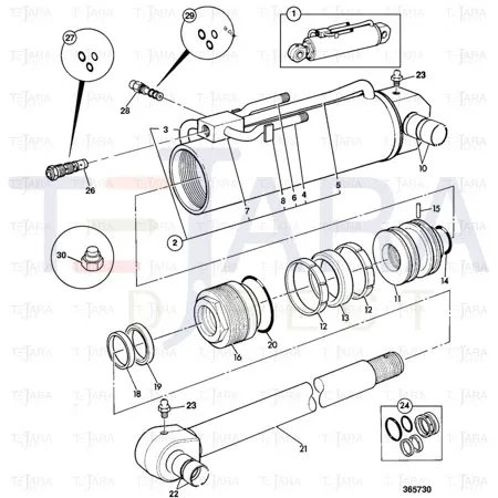 JCB Part No.# 566/70064, CYLINDER 140x601(NEW CV+ REC 540-70) - JCB Spare Parts