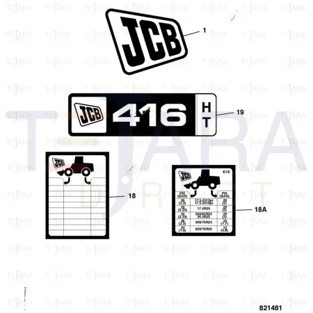 JCB Part No.# 332/R6384, 416HT NOMENCLATURE DECAL - JCB Spare Parts