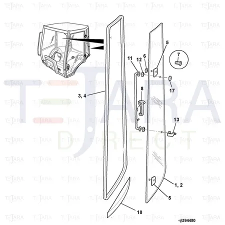 JCB Part No.# 827/80149, H WINDOW GLASS CURVED - JCB Spare Parts