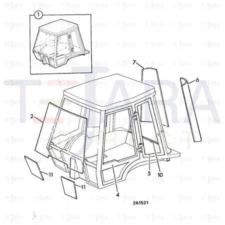JCB Part No.# 827/30482, (W) (P) GLASS SIXLIGHT RH TINTED~BHL P12 - JCB Spare Parts
