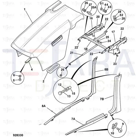 JCB Part No.# 332/P5292, RAIL BONNET LOWER RH 2WS - JCB Spare Parts