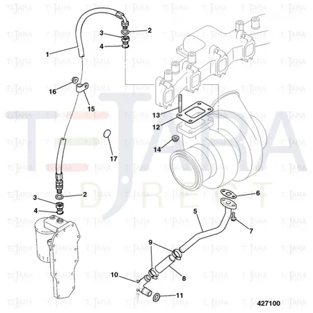 JCB Part No.# 02/910698, HOSE TURBO OIL FEE - JCB Spare Parts