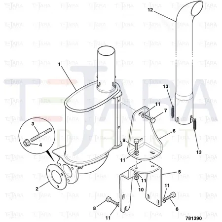 JCB Part No.# 331/52383, EXHAUST SILENCER turbo - JCB Spare Parts