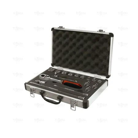 SET OF 19 PCS. SOCKET WRENCHES 3/8" 5/16" - 7/8" AND CROWFOOT 3/8" - 3/4" (12 EDGES) - EGA Master