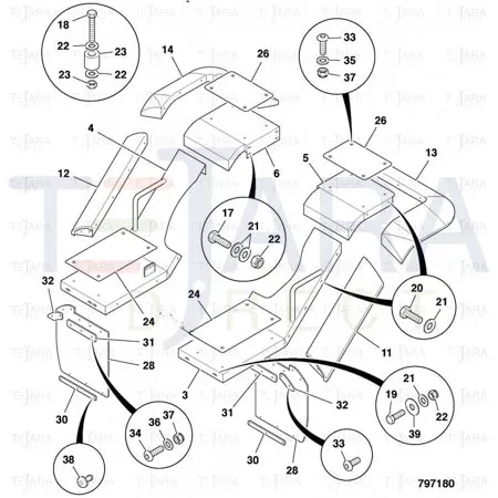 JCB Part No.# 346/00233, Trim upper rear fender right side - JCB Spare Parts