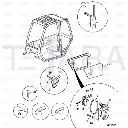 JCB Part No.# 335/08064, (P) (P) G/A P68 LOWER DOOR RIV-NUT BLACK - JCB Spare Parts