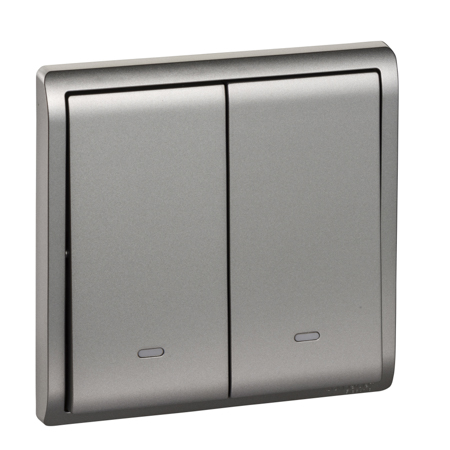 Schneider, Pieno - 16A 250V - 2 gang 1 way switch with fluorescent locator (AS)
