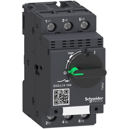 Schneider,  Motor circuit breaker, TeSys GV2, 3P, 10 A, magnetic, rotary handle, screw clamp terminals
