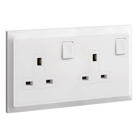Belanko S 2 gang BS double pole switched socket sameboard - 13A - White | 617648 | 3414971684942 | LEGRAND