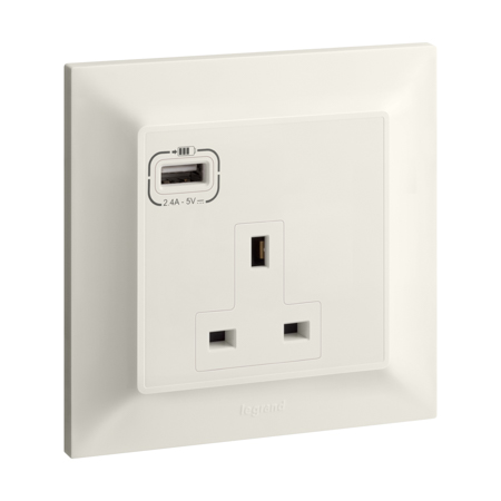 Belanko S 1 gang single pole unswitched outlet - with USB A 15W charger  | 617857A | 3414972427081 | LEGRAND