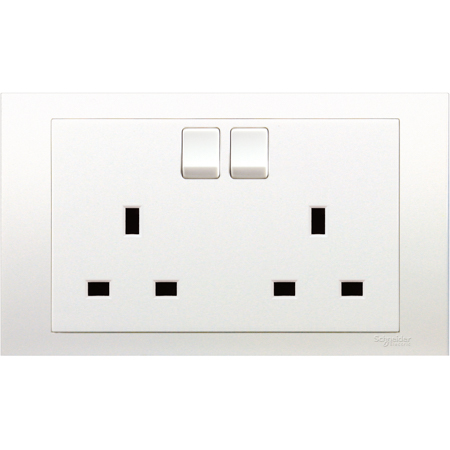 Schneider,  13A 250V Twin Gang Switched Socket