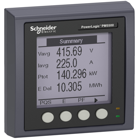 Schneider, PM5563 Meter, 2 ethernet, up to 63th H, 1,1M 4DI/2DO 52 alarms, w remote display
