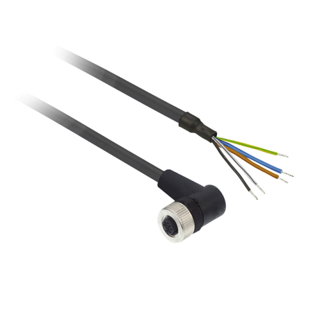 Schneider, pre-wired connectors XZ - elbowed female - M12 - 5 pins - cable PUR 5m
